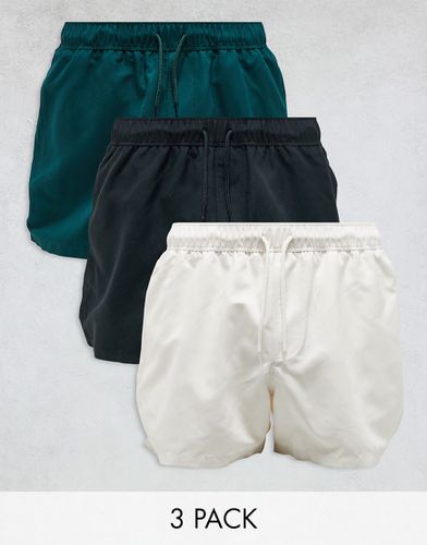 Confezione risparmio da 3 paia di pantaloncini da bagno taglio corto neri/verdi/grigi - ASOS DESIGN - Modalova