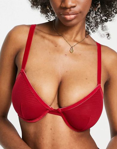 Coppe Grandi - Alaia - Reggiseno con ferretto in rete bordeaux con finiture in velluto - ASOS DESIGN - Modalova