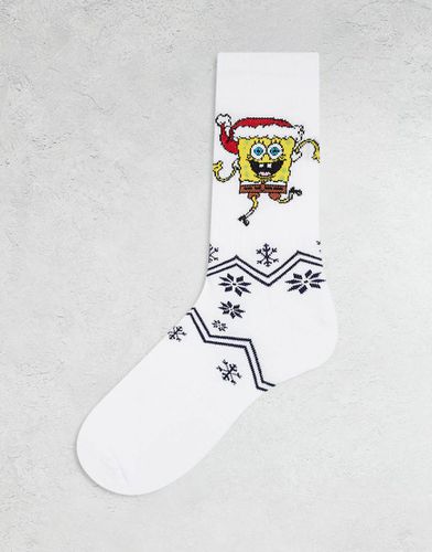 Calzini bianchi con motivo natalizio con SpongeBob - ASOS DESIGN - Modalova