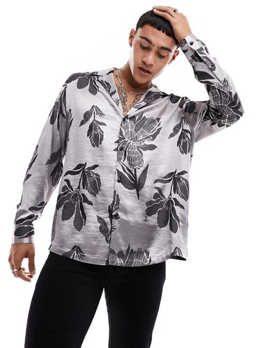 Camicia comoda con rever profondo color con stampa floreale jacquard - ASOS DESIGN - Modalova