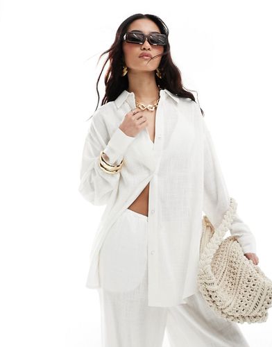 Camicia comoda bianca in misto lino - ASOS DESIGN - Modalova