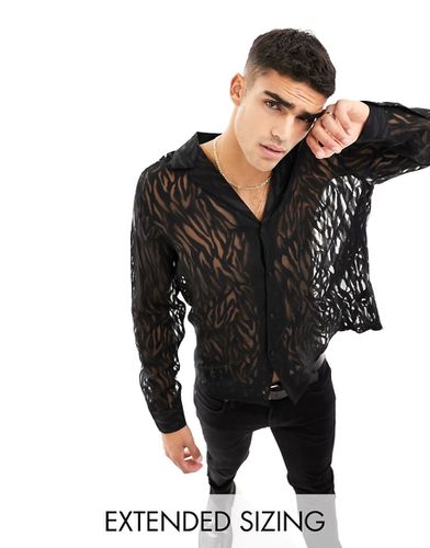 Camicia comoda nera trasparente con stampa zebrata dévoré con colletto rever profondo - ASOS DESIGN - Modalova
