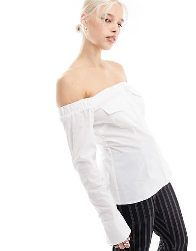 Camicia con spalle scoperte bianca con tasche - ASOS DESIGN - Modalova