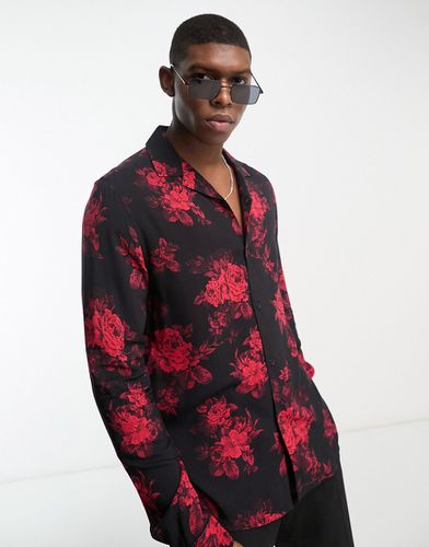 Camicia con rever e stampa rossa a fiori - ASOS DESIGN - Modalova