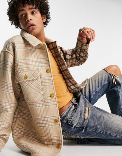 Camicia giacca oversize in misto lana beige a quadri stile cut and sew - ASOS DESIGN - Modalova