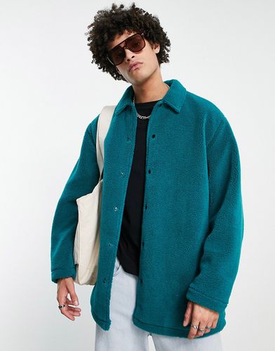 Camicia giacca oversize in pile borg -azzurra - ASOS DESIGN - Modalova