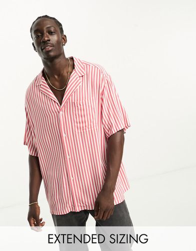 Camicia oversize taglio lungo color ruggine a righe con colletto a rever - ASOS DESIGN - Modalova