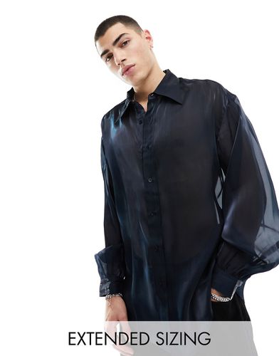 Camicia oversize con manica a campana in organza in due tonalità blu - ASOS DESIGN - Modalova