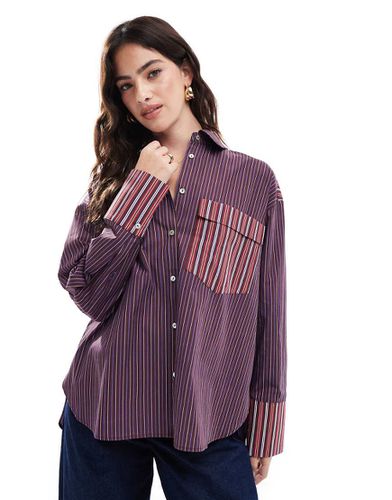 Camicia oversize in popeline bordeaux a righe miste - ASOS DESIGN - Modalova