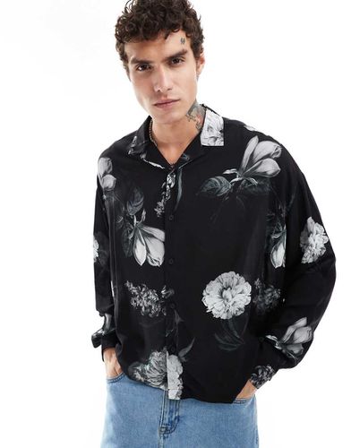 Camicia oversize squadrata nera con stampa a fiori - ASOS DESIGN - Modalova