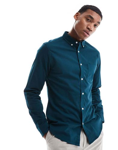 Camicia Oxford slim elasticizzata verde-azzurro - ASOS DESIGN - Modalova