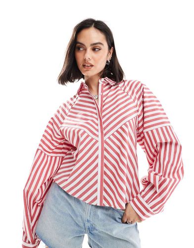 Camicia rossa a righe con maniche voluminose e dettaglio combinato - ASOS DESIGN - Modalova