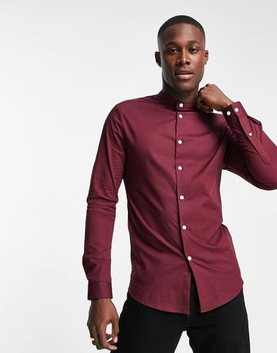 Camicia skinny con collo serafino bordeaux - ASOS DESIGN - Modalova