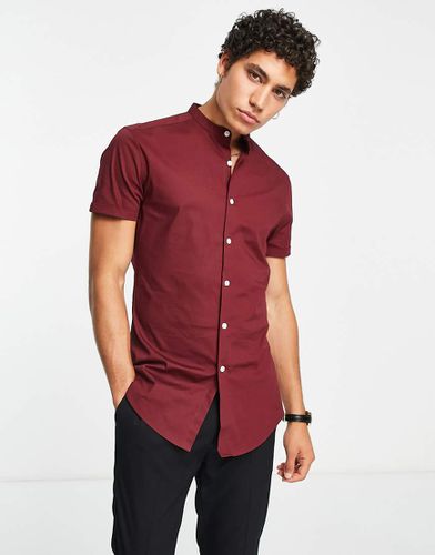 Camicia skinny con collo serafino bordeaux - ASOS DESIGN - Modalova