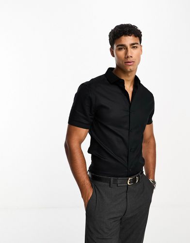 Camicia skinny in tessuto Royal Oxford nera con colletto alla francese - ASOS DESIGN - Modalova