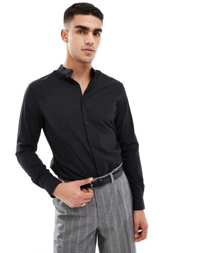 Camicia slim fit nera con collo serafino - ASOS DESIGN - Modalova