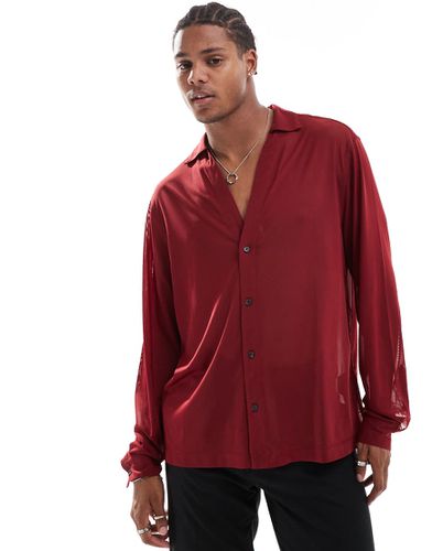 Camicia squadrata elasticizzata color bordeaux trasparente con rever profondi - ASOS DESIGN - Modalova