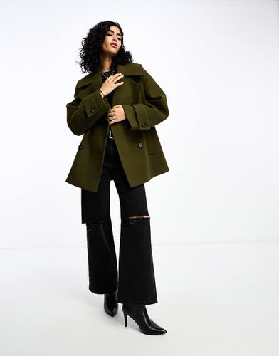 Cappotto doppiopetto kaki - ASOS DESIGN - Modalova