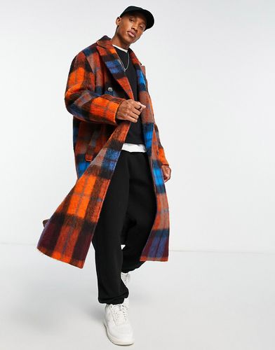 Cappotto di lana lungo oversize con stampa a quadri - ASOS DESIGN - Modalova