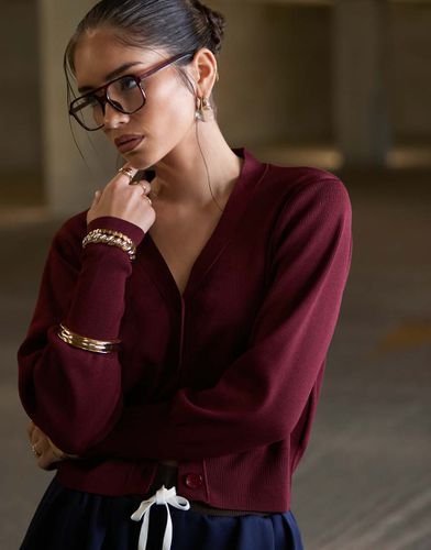 Cardigan in maglia bordeaux con scollo a V - ASOS DESIGN - Modalova