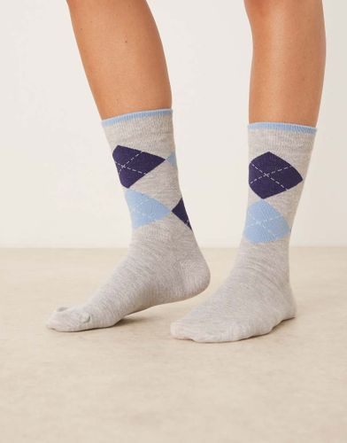 Chaussettes motif losanges - chiné, bleu marine et bleu - Asos Design - Modalova