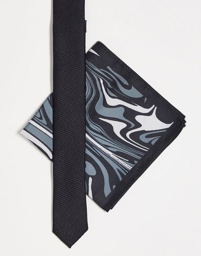 Cravatta sottile e fazzoletto da taschino con motivo astratto e grigio - ASOS DESIGN - Modalova