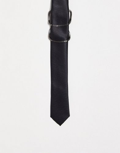 Cravatta skinny nera con dettaglio con catenina argento - ASOS DESIGN - Modalova