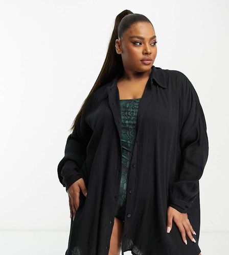 ASOS DESIGN Curve - Camicia da mare nera stropicciata - ASOS Curve - Modalova