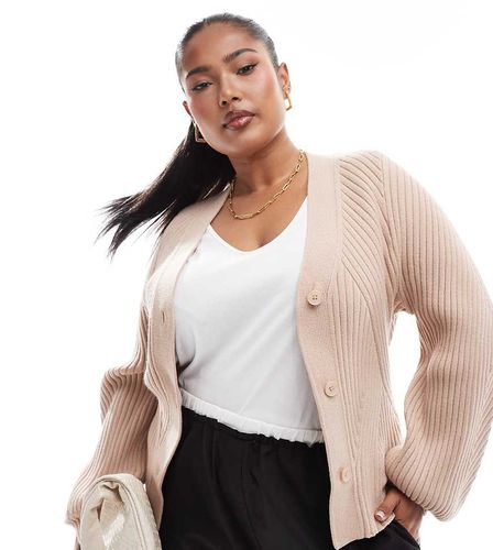 ASOS DESIGN Curve - Cardigan color moka con maniche strutturate e dettaglio a coste - ASOS Curve - Modalova