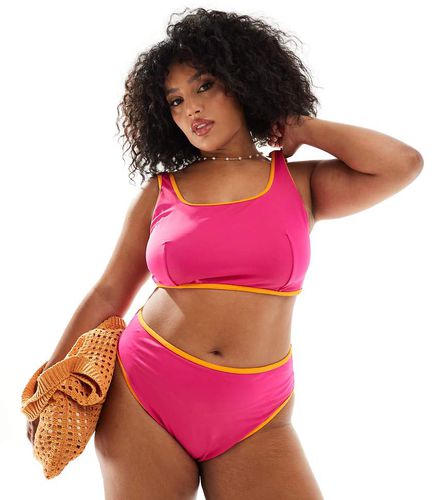 Curve - Crop top bikini con profili a contrasto - ASOS DESIGN - Modalova