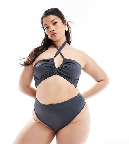 Curve - Ashley - Slip bikini sgambati a vita alta ardesia - ASOS DESIGN - Modalova