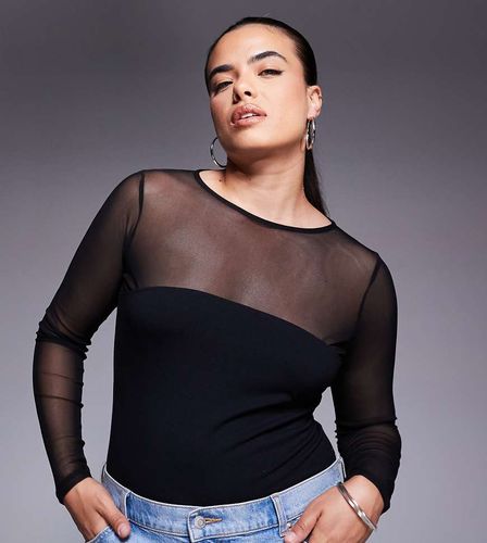 ASOS DESIGN Curve - Body à manches longues avec empiècement en tulle - Asos Curve - Modalova
