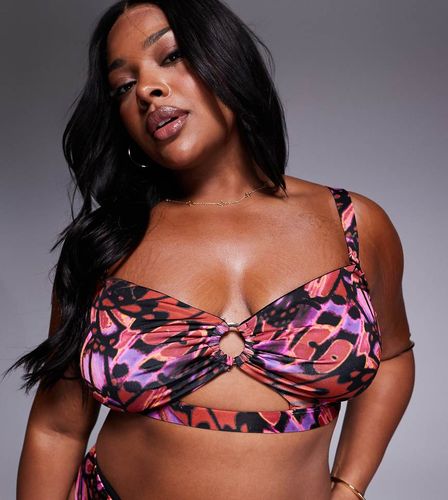 ASOS DESIGN Curve - Brooke - Haut de bikini crop top avec anneau - Imprimé papillon - Asos Curve - Modalova