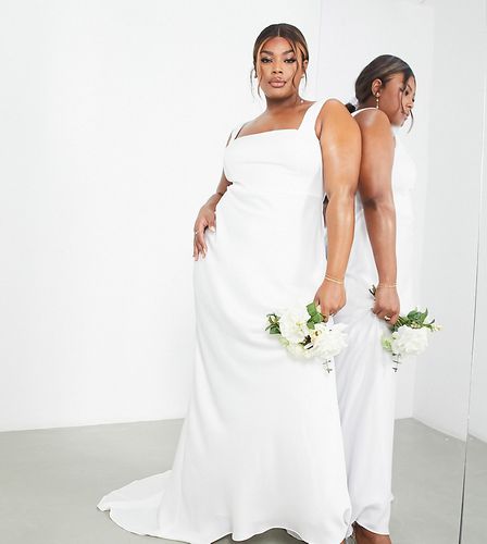 ASOS DESIGN Curve - Layne - Vestito da sposa in raso con scollo squadrato e strascico - ASOS Curve - Modalova