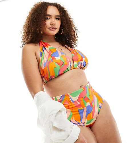 Curve - Mix and Match - Top bikini a triangolo alto con stampa astratta vivace - ASOS DESIGN - Modalova