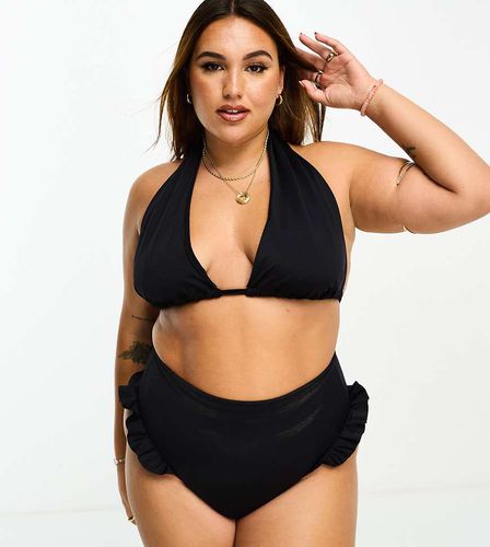 Curve - Mix and Match - Slip bikini neri a vita alta con volant - ASOS DESIGN - Modalova