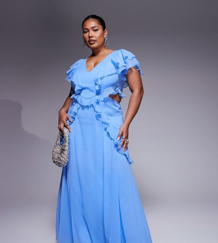 ASOS DESIGN Curve - Robe mi-longue à volants et manches évasées avec découpes - Bleuet - Asos Curve - Modalova