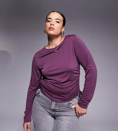 ASOS DESIGN Curve - Top a maniche lunghe in modal bordeaux con arricciature laterali - ASOS Curve - Modalova