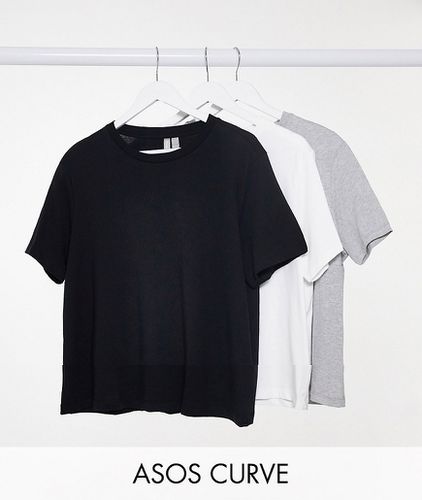 ASOS DESIGN Curve - Ultimate - Confezione risparmio da 3 t-shirt girocollo in cotone nera, bianca e grigio mélange - MULTI - ASOS Curve - Modalova