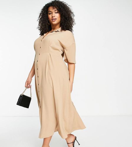 ASOS DESIGN Curve - Vestito camicia midi con bottoni beige - ASOS Curve - Modalova