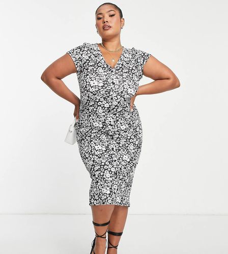 ASOS DESIGN Curve - Vestito camicia midi a maniche corte bianco e nero a fiori - ASOS Curve - Modalova