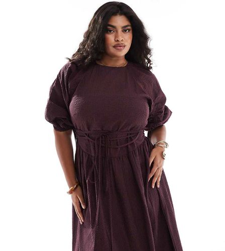 ASOS DESIGN Curve - Vestito midi allacciato in vita bordeaux con stampa a quadri - ASOS Curve - Modalova