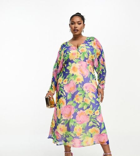 ASOS DESIGN Curve - Vestito midi con stampa a fiori grandi e maniche ad ali di pipistrello - ASOS Curve - Modalova