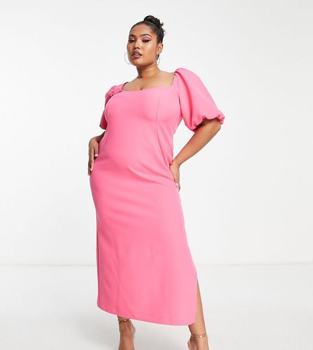 ASOS DESIGN Curve - Vestito midi con maniche a sbuffo e scollo asimmetrico acceso - ASOS Curve - Modalova