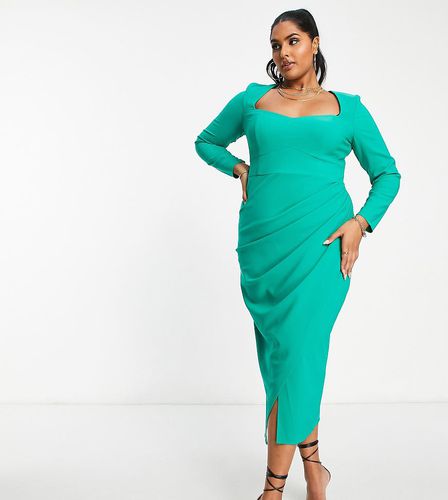 ASOS DESIGN Curve - Vestito midi con scollo a cuore e gonna avvolgente arricciata smeraldo - ASOS Curve - Modalova