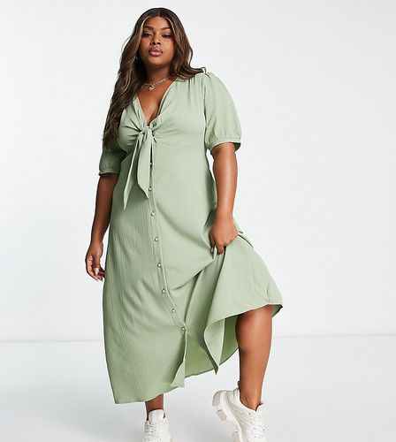 ASOS DESIGN Curve - Vestito midi kaki con bottoni e nodo sul davanti - ASOS Curve - Modalova