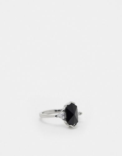 Anello argentato con cristallo nero in zirconia cubica - ASOS DESIGN - Modalova