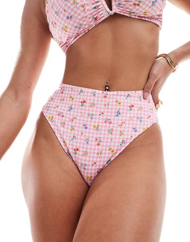 Angie - Slip bikini sgambati a vita alta a quadretti e a fiori - ASOS DESIGN - Modalova