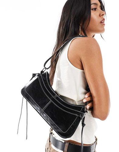 Borsa da spalla nera con cuciture a contrasto e laccetti laterali - ASOS DESIGN - Modalova