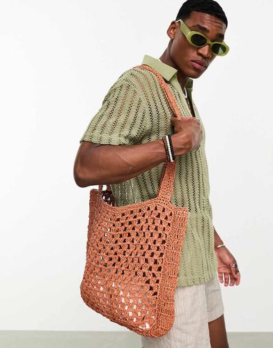 Borsa shopping all'uncinetto marrone - ASOS DESIGN - Modalova